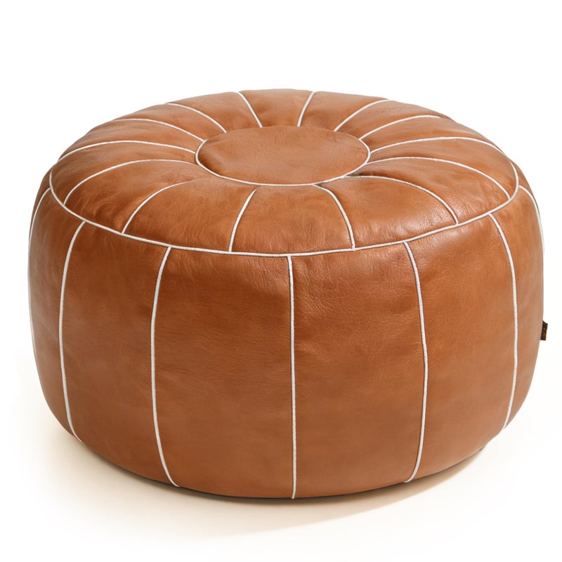 Thgonwid Unstuffed Moroccan Storage Pouf Foot Stool Ottoman Seat Handmade Faux Leather Bean Bag Floor Chair Foot Rest for Living Room, Bedroom or Balcony (Brown) - Image 1
